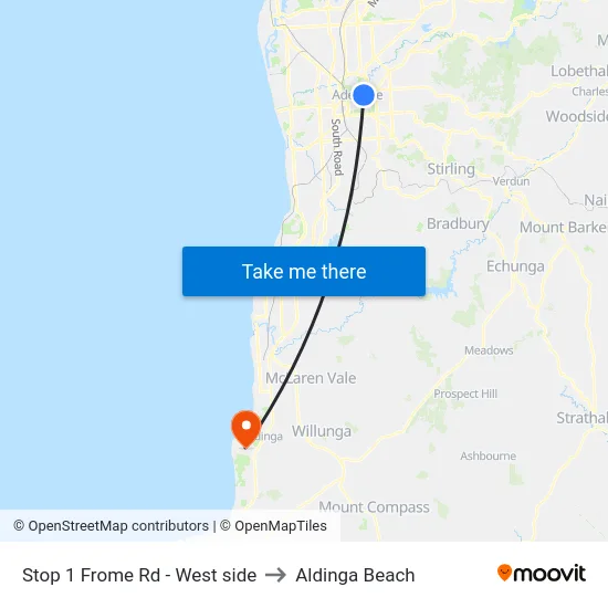Stop 1 Frome Rd - West side to Aldinga Beach map