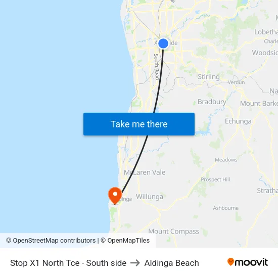 Stop X1 North Tce - South side to Aldinga Beach map