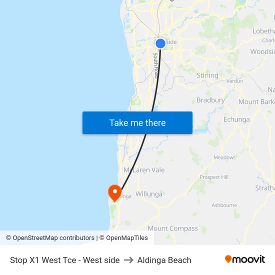 Stop X1 West Tce - West side to Aldinga Beach map