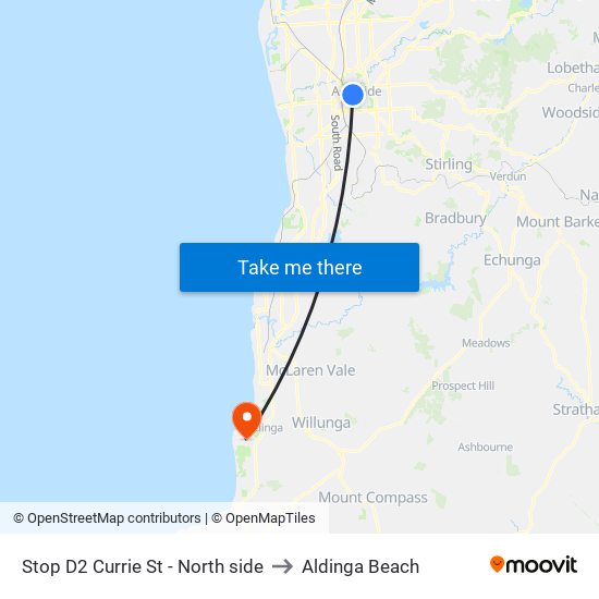 Stop D2 Currie St - North side to Aldinga Beach map