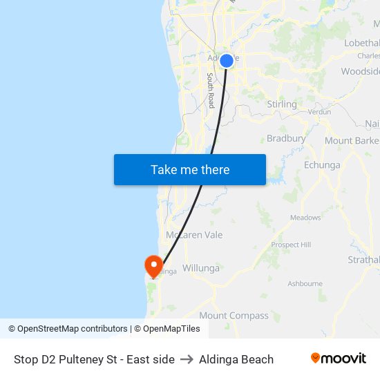 Stop D2 Pulteney St - East side to Aldinga Beach map