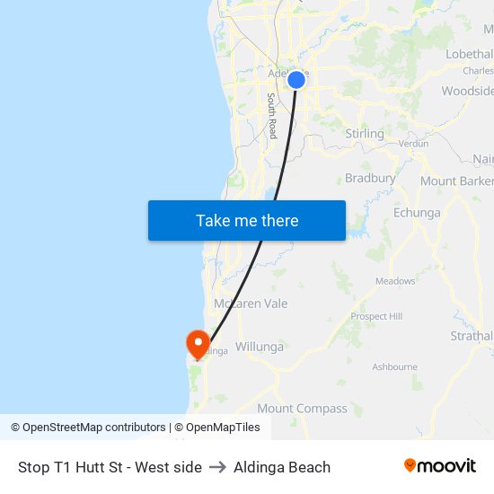 Stop T1 Hutt St - West side to Aldinga Beach map