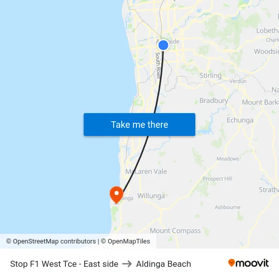 Stop F1 West Tce - East side to Aldinga Beach map