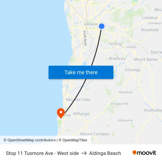 Stop 11 Tusmore Ave - West side to Aldinga Beach map