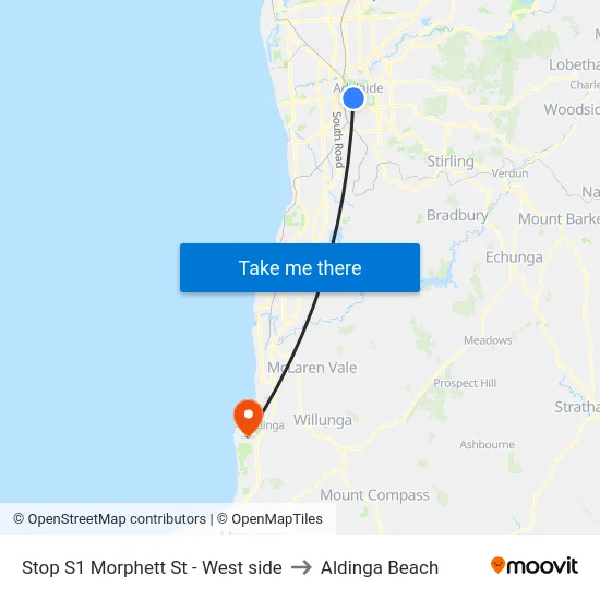 Stop S1 Morphett St - West side to Aldinga Beach map