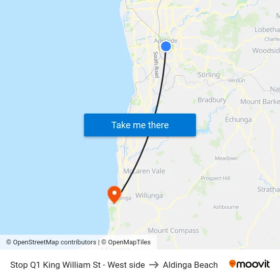 Stop Q1 King William St - West side to Aldinga Beach map