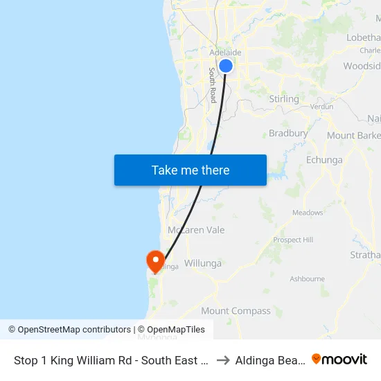Stop 1 King William Rd - South East side to Aldinga Beach map
