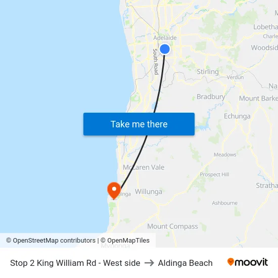 Stop 2 King William Rd - West side to Aldinga Beach map