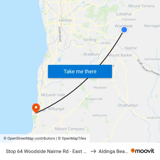 Stop 64 Woodside Nairne Rd - East side to Aldinga Beach map