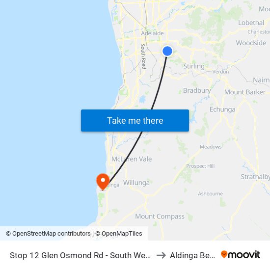 Stop 12 Glen Osmond Rd - South West side to Aldinga Beach map