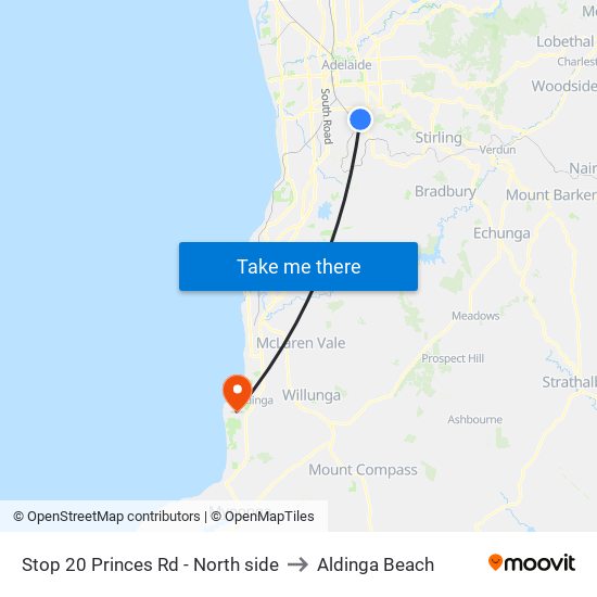 Stop 20 Princes Rd - North side to Aldinga Beach map
