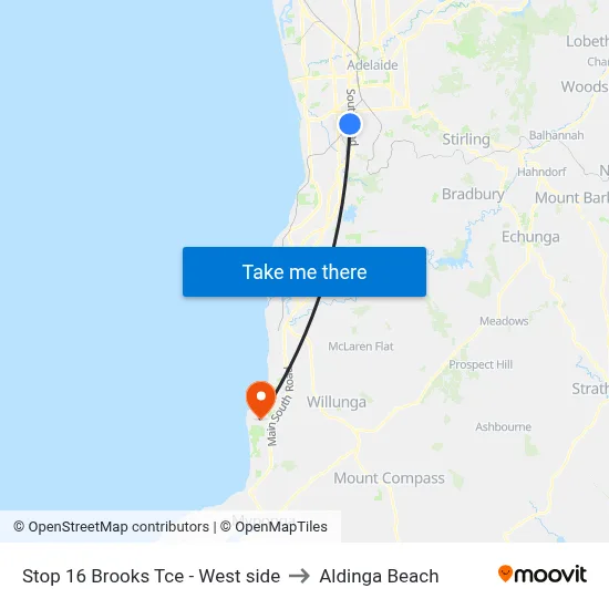 Stop 16 Brooks Tce - West side to Aldinga Beach map