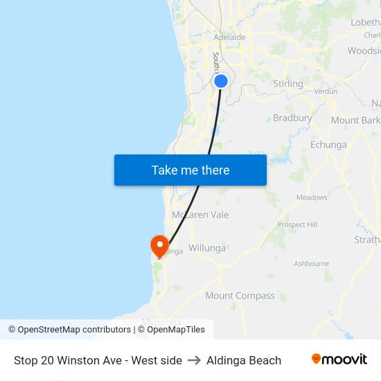 Stop 20 Winston Ave - West side to Aldinga Beach map