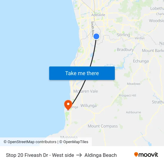 Stop 20 Fiveash Dr - West side to Aldinga Beach map
