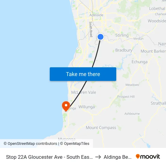 Stop 22A Gloucester Ave - South East side to Aldinga Beach map