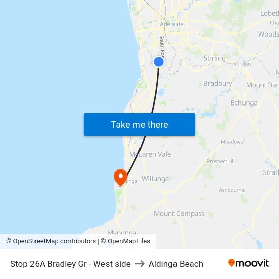 Stop 26A Bradley Gr - West side to Aldinga Beach map