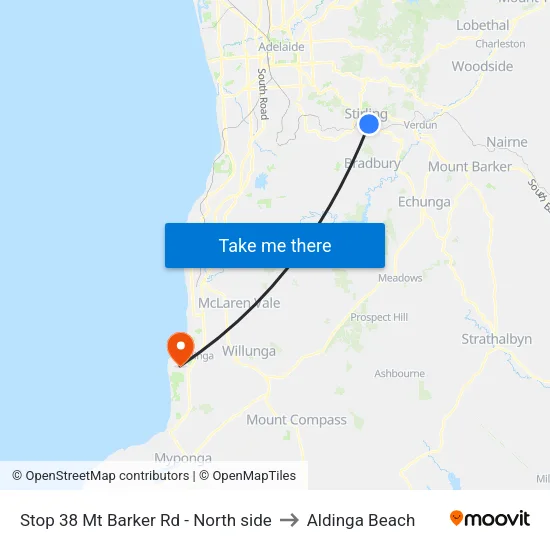 Stop 38 Mt Barker Rd - North side to Aldinga Beach map