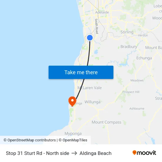 Stop 31 Sturt Rd - North side to Aldinga Beach map