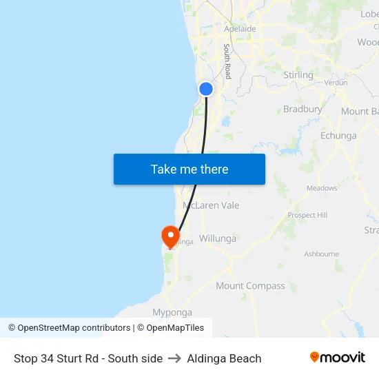 Stop 34 Sturt Rd - South side to Aldinga Beach map
