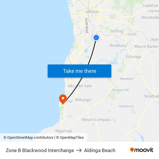 Zone B Blackwood Interchange to Aldinga Beach map