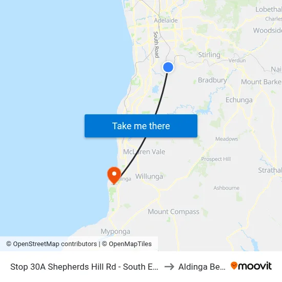 Stop 30A Shepherds Hill Rd - South East side to Aldinga Beach map