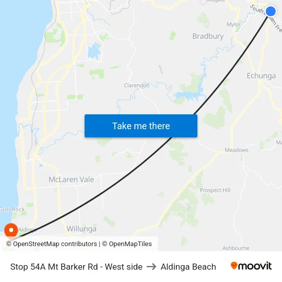 Stop 54A Mt Barker Rd - West side to Aldinga Beach map