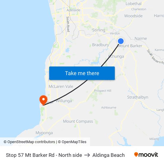 Stop 57 Mt Barker Rd - North side to Aldinga Beach map