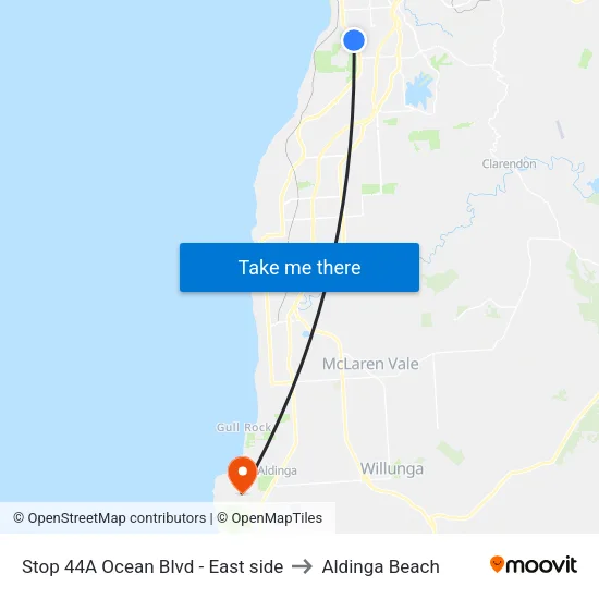 Stop 44A Ocean Blvd - East side to Aldinga Beach map