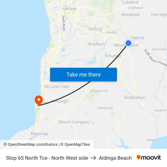 Stop 65 North Tce - North West side to Aldinga Beach map