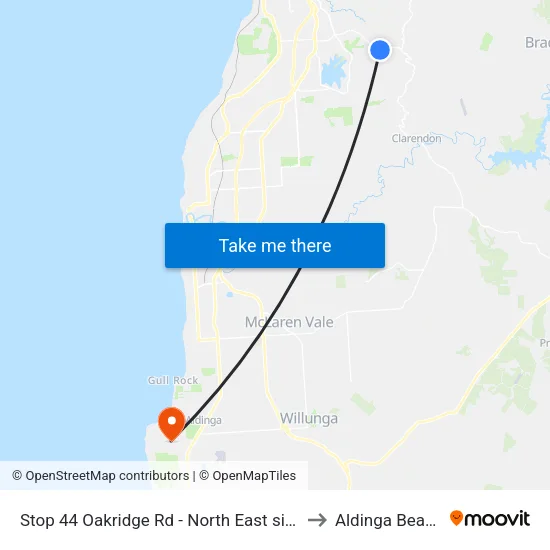 Stop 44 Oakridge Rd - North East side to Aldinga Beach map