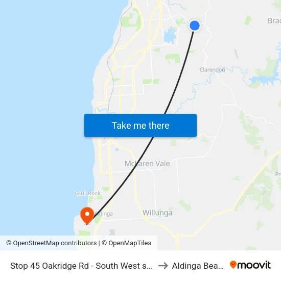 Stop 45 Oakridge Rd - South West side to Aldinga Beach map