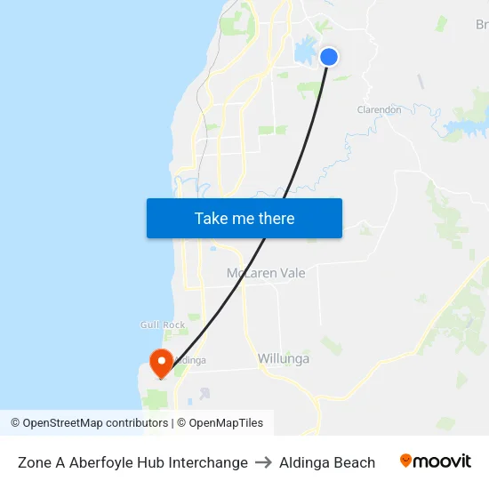 Zone A Aberfoyle Hub Interchange to Aldinga Beach map