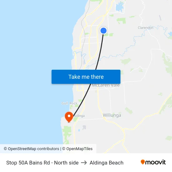 Stop 50A Bains Rd - North side to Aldinga Beach map