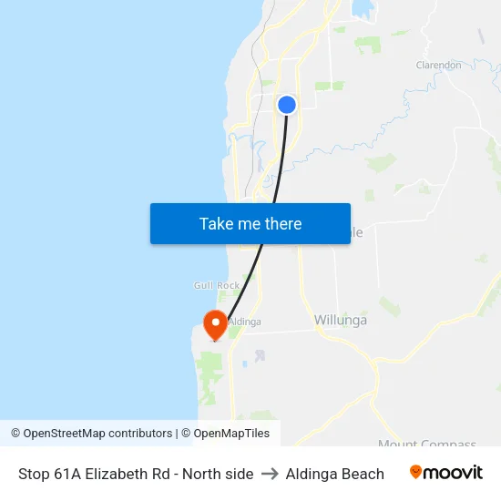 Stop 61A Elizabeth Rd - North side to Aldinga Beach map