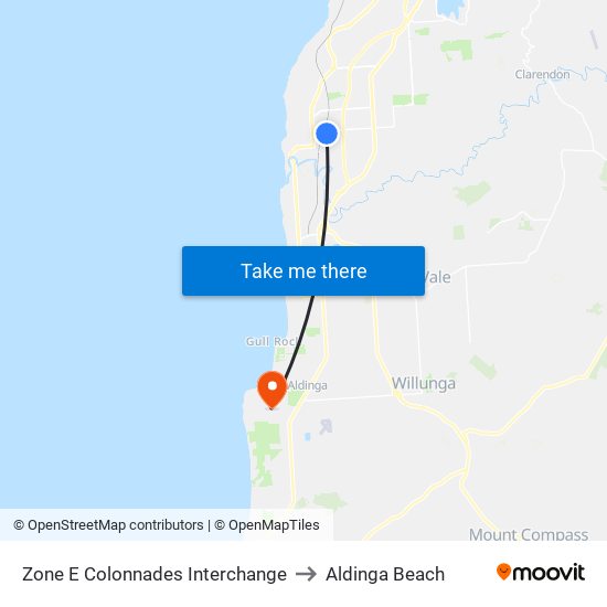 Zone E Colonnades Interchange to Aldinga Beach map