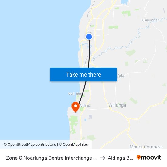 Zone C Noarlunga Centre Interchange - West side to Aldinga Beach map