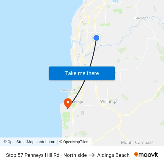 Stop 57 Penneys Hill Rd - North side to Aldinga Beach map