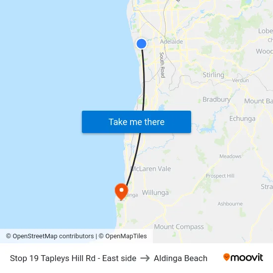 Stop 19 Tapleys Hill Rd - East side to Aldinga Beach map