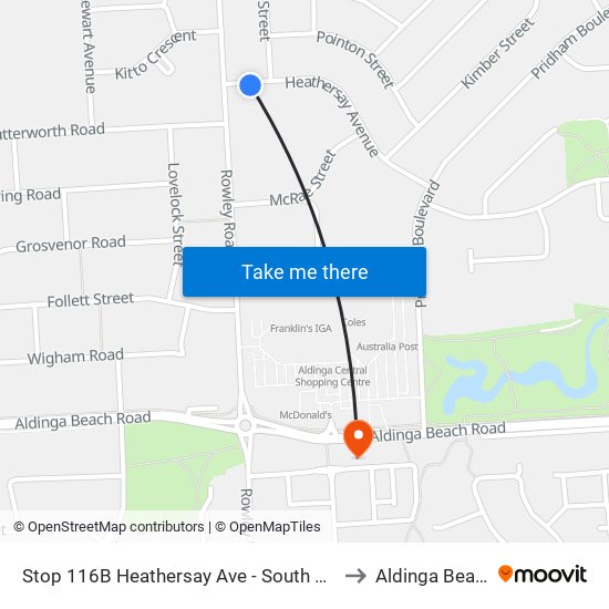 Stop 116B Heathersay Ave - South side to Aldinga Beach map