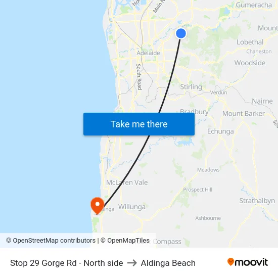 Stop 29 Gorge Rd - North side to Aldinga Beach map