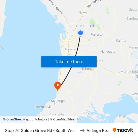 Stop 76 Golden Grove Rd - South West side to Aldinga Beach map