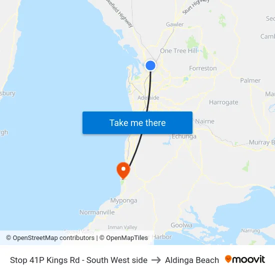 Stop 41P Kings Rd - South West side to Aldinga Beach map