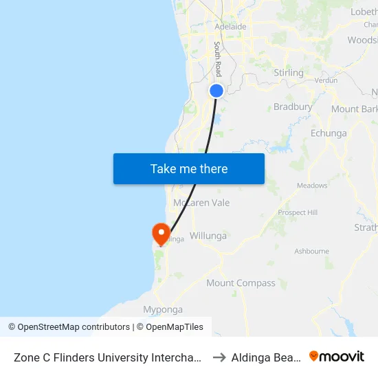 Zone C Flinders University Interchange to Aldinga Beach map