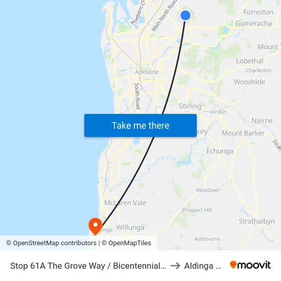 Stop 61A The Grove Way / Bicentennial Dr - North side to Aldinga Beach map