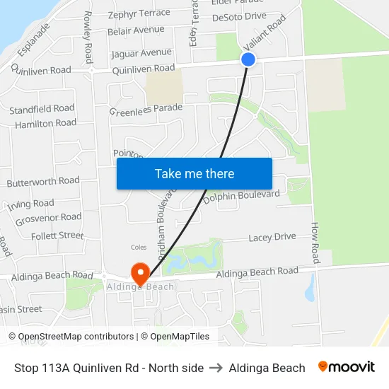 Stop 113A Quinliven Rd - North side to Aldinga Beach map