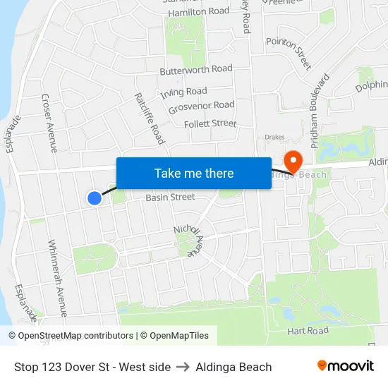 Stop 123 Dover St - West side to Aldinga Beach map