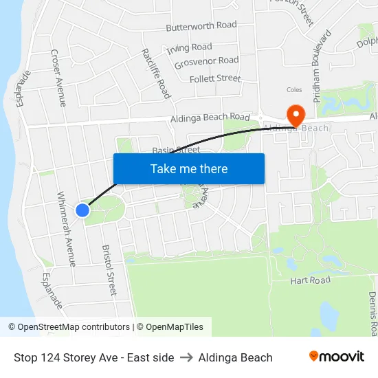 Stop 124 Storey Ave - East side to Aldinga Beach map