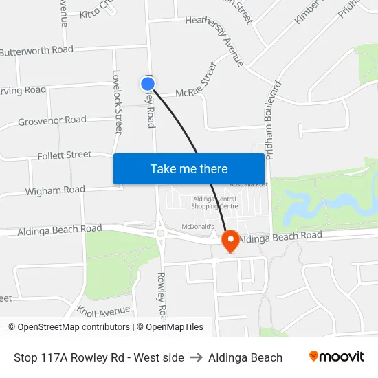 Stop 117A Rowley Rd - West side to Aldinga Beach map