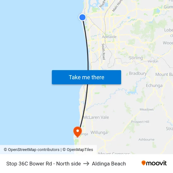 Stop 36C Bower Rd - North side to Aldinga Beach map