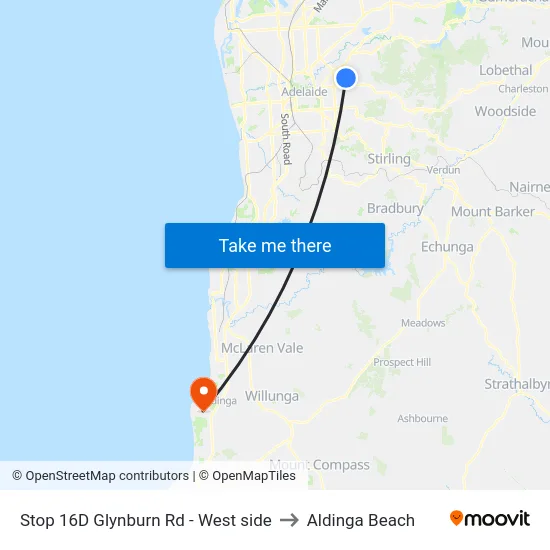 Stop 16D Glynburn Rd - West side to Aldinga Beach map